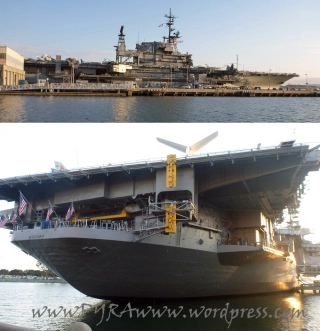 Side view and front view of the USS Midway