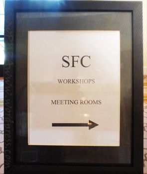 Sign leading to the Saturday workshops