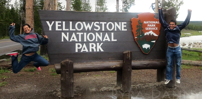 Jump shot in front of Yellowstone sign