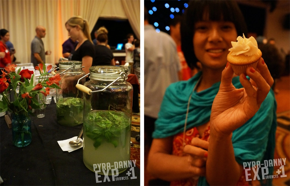 [Left] Line for EATS! with the Basil-infused drink up front [Right] I'm happy for Ohana's Gluten-free Cupcake