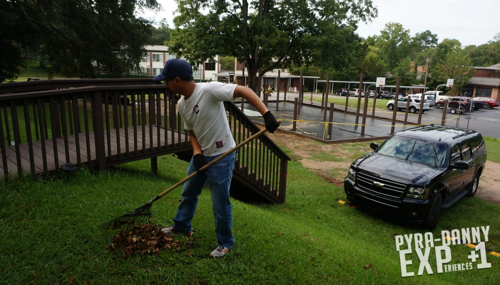 Raking leaves at Blessed Sacrament [Giving Back to Tallahassee | PyraDannyExperiences.com]