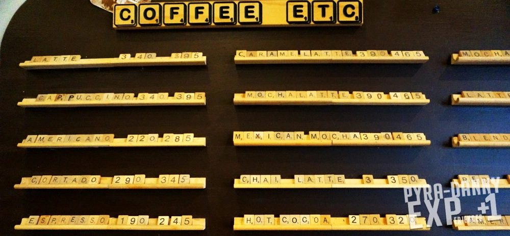Plaine Coffee menu board Scrabble [Rainy Last Day in Alpine, TX | PyraDannyExperiences.com]