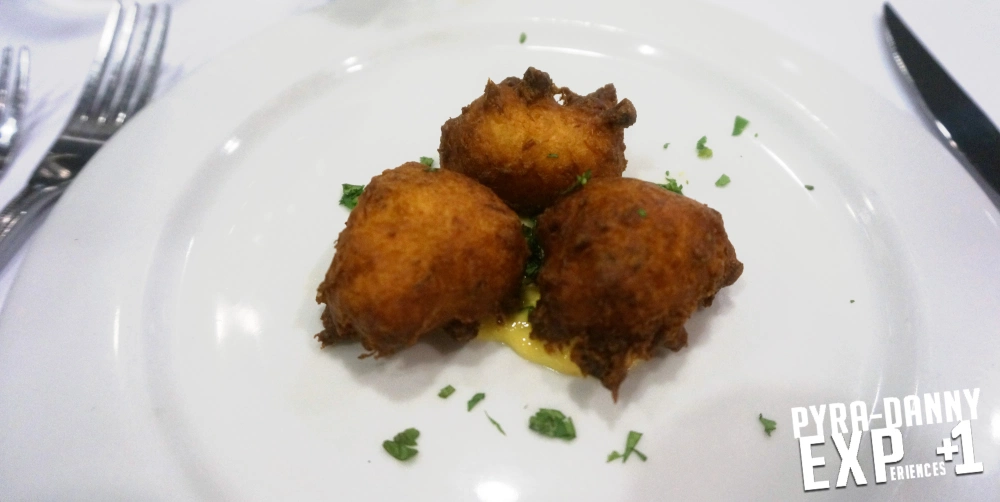 Trio of Cod Fritters [Student Run Restaurant the Tutored Chef | PyraDannyExperiences.com]