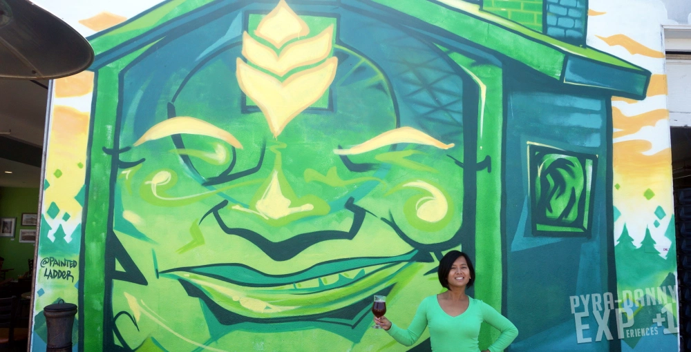 Shanty Shack Brewing mural and a beer [Exploring Santa Cruz | PyraDannyExperiences.com]